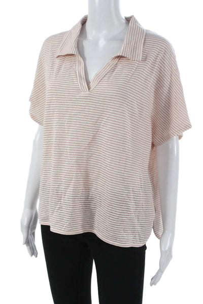 Lafayette 148 New York Womens Pink Striped Polo Top Size L