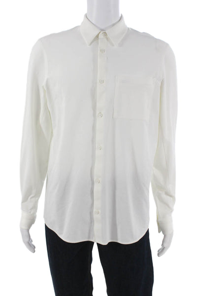 Lululemon Mens Button Front Long Sleeve Collared Pocket Shirt White Size Medium