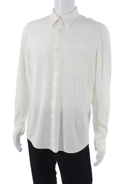 Lululemon Mens Button Front Long Sleeve Collared Pocket Shirt White Size Medium
