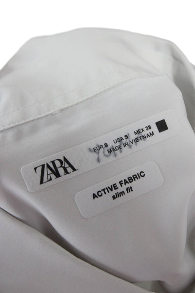 Zara Mens Button Front Long Sleeve Collared Lightweight Shirt White Size Small