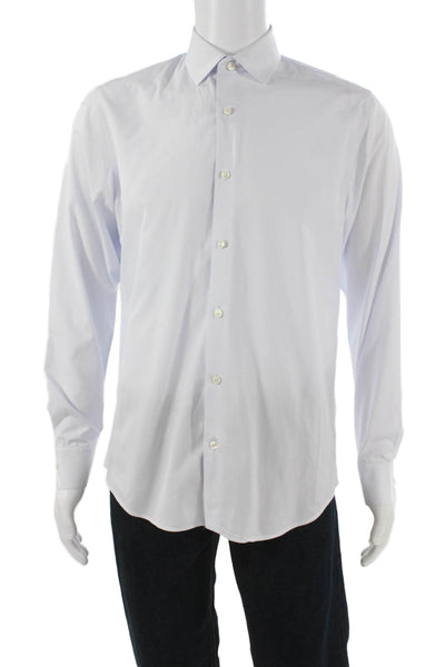 Zara Mens Button Front Long Sleeve Collared Shirt Light Blue Cotton Size Medium