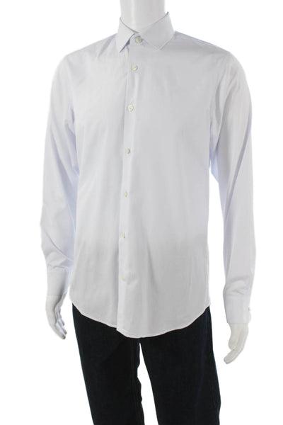 Zara Mens Button Front Long Sleeve Collared Shirt Light Blue Cotton Size Medium