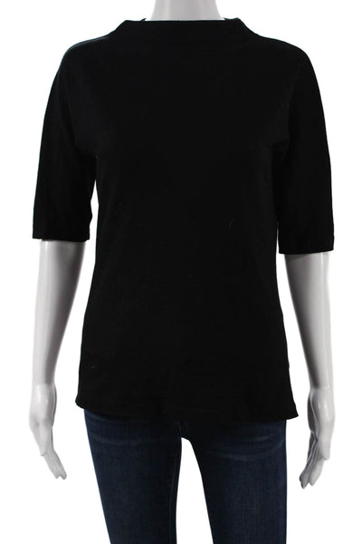 Talbots Women Black Silk Mock Neck Petite 3/4 Sleeve Basic T-Shirt Size S