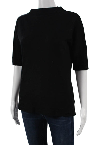 Talbots Women Black Silk Mock Neck Petite 3/4 Sleeve Basic T-Shirt Size S