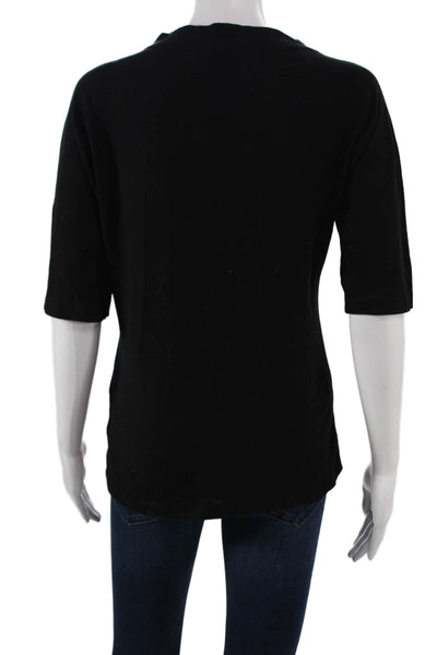 Talbots Women Black Silk Mock Neck Petite 3/4 Sleeve Basic T-Shirt Size S