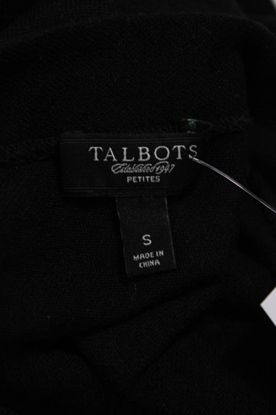 Talbots Women Black Silk Mock Neck Petite 3/4 Sleeve Basic T-Shirt Size S