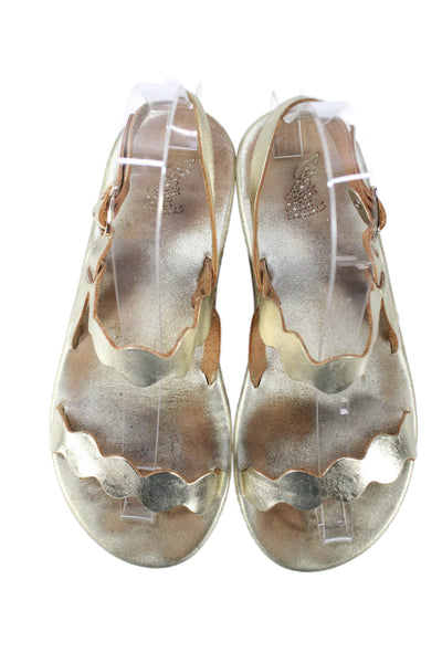 Ancient Greek Sandals Womens Leather Metallic Ankle Strap Sandals Gold Size 6