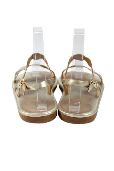 Ancient Greek Sandals Womens Leather Metallic Ankle Strap Sandals Gold Size 6