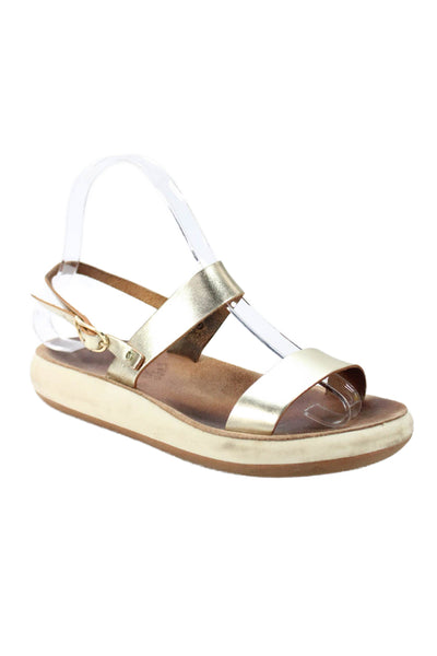 Ancient Greek Sandals Womens Leather Metallic Slingback Sandals Gold Size 6