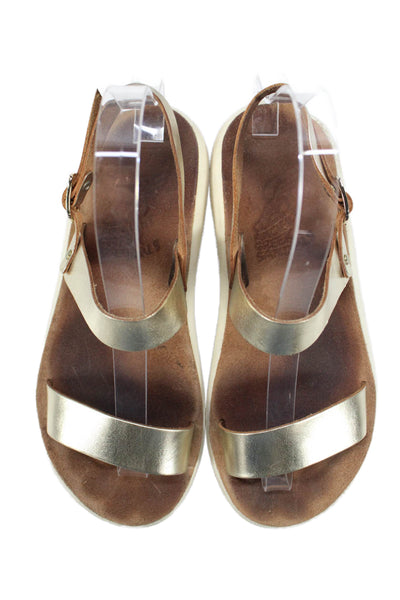 Ancient Greek Sandals Womens Leather Metallic Slingback Sandals Gold Size 6
