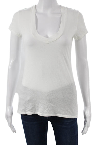 Standard James Perse Women White V-Neck Cotton Short Sleeve T-Shirt Size 1