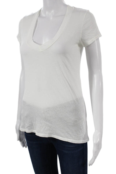 Standard James Perse Women White V-Neck Cotton Short Sleeve T-Shirt Size 1