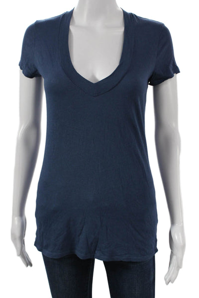 Standard James Perse Womens VNeck Basic Cotton T-Shirt Blue Short Sleeve Size 1