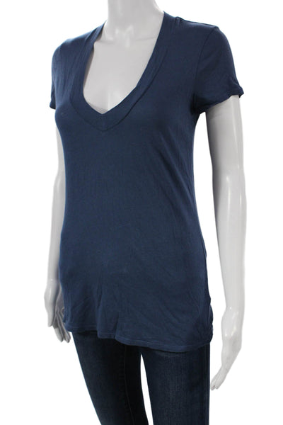 Standard James Perse Womens VNeck Basic Cotton T-Shirt Blue Short Sleeve Size 1