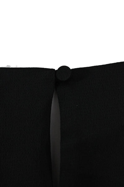 J Crew Women Black Basic Blouse Short Sleeve Round Neck Button Polyester Size 0