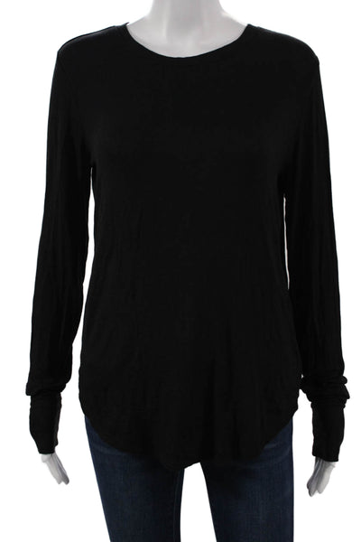 Athleta Womens Long Sleeve Basic T-Shirt Black Modal Round Neck Size XS