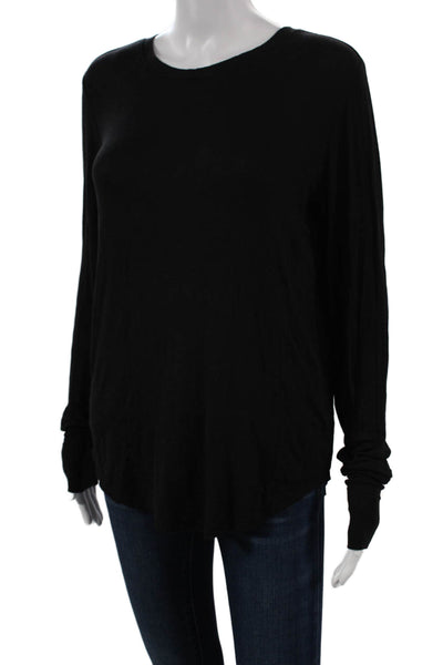 Athleta Womens Long Sleeve Basic T-Shirt Black Modal Round Neck Size XS