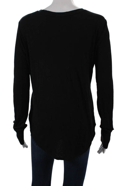 Athleta Womens Long Sleeve Basic T-Shirt Black Modal Round Neck Size XS