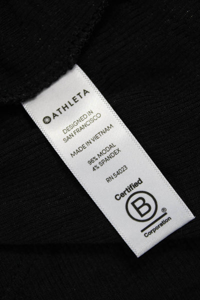 Athleta Womens Long Sleeve Basic T-Shirt Black Modal Round Neck Size XS