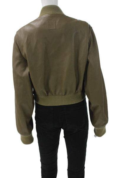 Loewe Womens Bomber Jacket Brown Leather Zip Long Sleeve Size 40