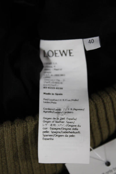 Loewe Womens Bomber Jacket Brown Leather Zip Long Sleeve Size 40