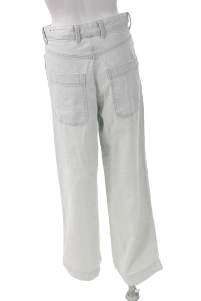 Zara Women Wide-Leg Jeans Blue High Rise Button Cotton Blend Size 2