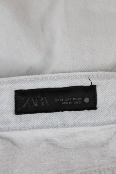Zara Women Wide-Leg Jeans Blue High Rise Button Cotton Blend Size 2