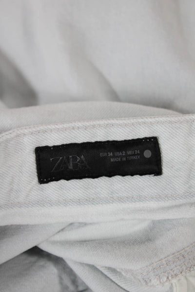 Zara Women Wide-Leg Gray Jeans 100% Cotton High Rise Inseam 29 Size 2