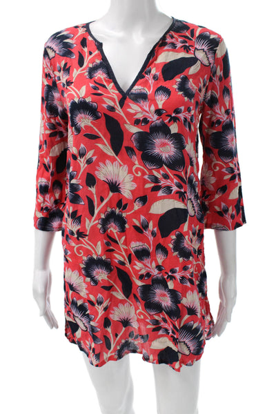J Crew Women Shift Dress Floral Multicolor V Neck 3/4 Sleeve Above Knee Size XS