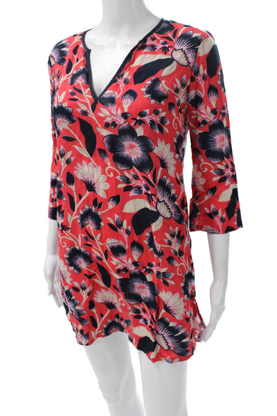 J Crew Women Shift Dress Floral Multicolor V Neck 3/4 Sleeve Above Knee Size XS