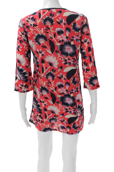 J Crew Women Shift Dress Floral Multicolor V Neck 3/4 Sleeve Above Knee Size XS