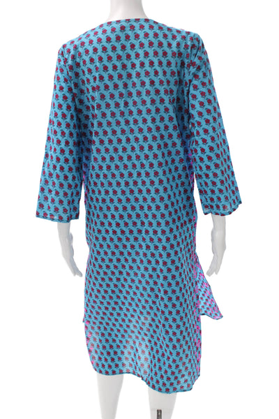 J Crew Womens Kaftan V Neck Floral Midi Dress Blue 3/4 Sleeve Size XS
