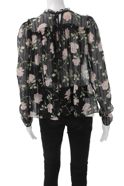 Ulla Johnson Womens Silk High Neck Floral Long Sleeve Blouse Black Size 2