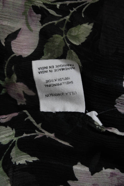 Ulla Johnson Womens Silk High Neck Floral Long Sleeve Blouse Black Size 2