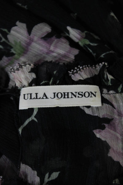 Ulla Johnson Womens Silk High Neck Floral Long Sleeve Blouse Black Size 2