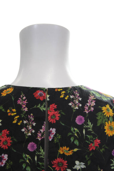 Hellessy Women Silk Floral Round Neck Long Sleeve Blouse Black Zip Size 2
