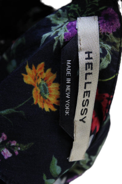 Hellessy Women Silk Floral Round Neck Long Sleeve Blouse Black Zip Size 2