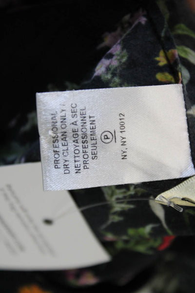 Hellessy Women Silk Floral Round Neck Long Sleeve Blouse Black Zip Size 2