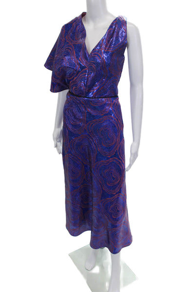 Markarian Women Sheath Dress Blue V-Neck Midi Sleeveless Polyester Blend Size 0