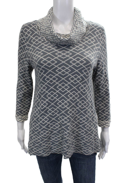 Moth Women Tunic Sweater Gray Viscose Cowl Neck Geometric 3/4 Sleeve Size M