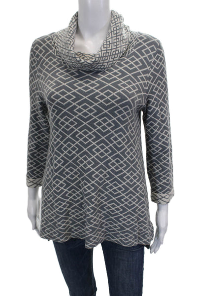 Moth Women Tunic Sweater Gray Viscose Cowl Neck Geometric 3/4 Sleeve Size M
