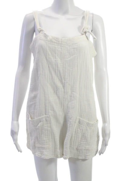 L Space Womens Romper White Cotton Square Neck Tie Sleeveless Size M