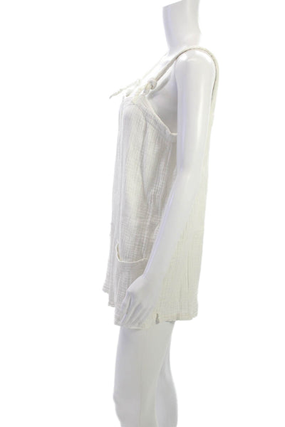L Space Womens Romper White Cotton Square Neck Tie Sleeveless Size M