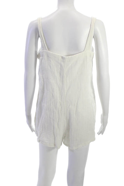 L Space Womens Romper White Cotton Square Neck Tie Sleeveless Size M