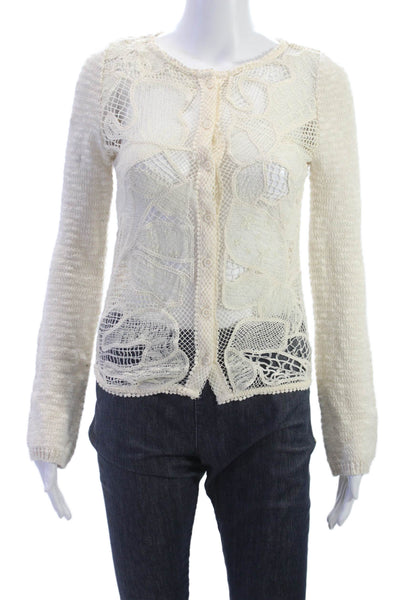 Zara Women Cardigan Sweater Ivory Cotton Long Sleeve Round Neck Size S