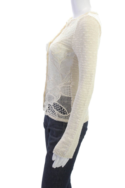 Zara Women Cardigan Sweater Ivory Cotton Long Sleeve Round Neck Size S