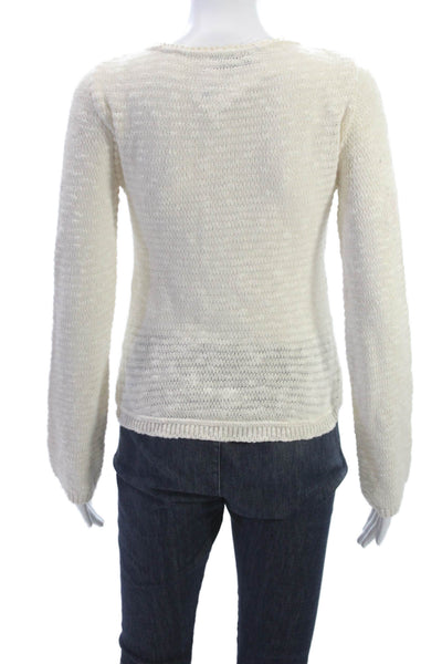 Zara Women Cardigan Sweater Ivory Cotton Long Sleeve Round Neck Size S