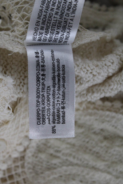 Zara Women Cardigan Sweater Ivory Cotton Long Sleeve Round Neck Size S