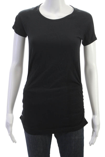 Athleta Women Basic Black Nylon Round Neck Short Sleeve T-Shirt Size S