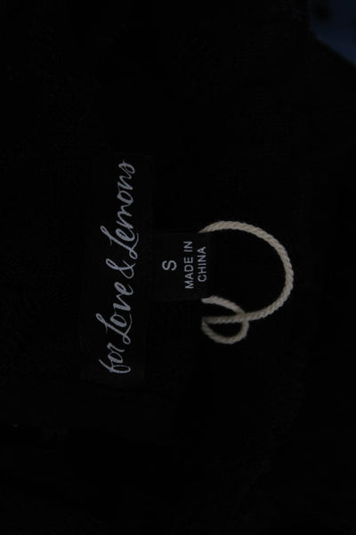 For Love & Lemons Womens Black Mock Neck Geometric 3/4 Sleeve Blouse Size S